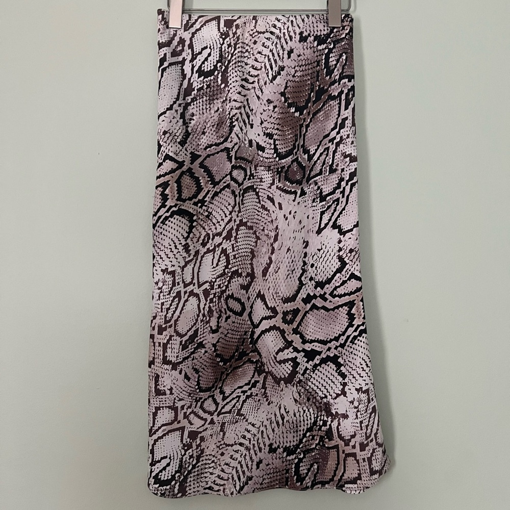 River Island Bias Cut Slip On Satin Snake Print Midi Skirt, US size 4
